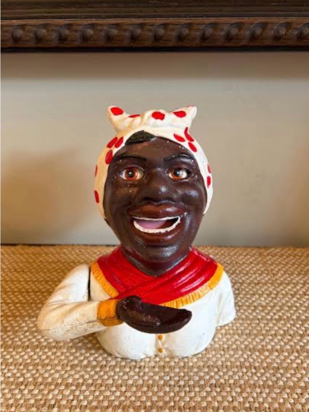 Vintage Black Mammy Coin Bank - White & Red